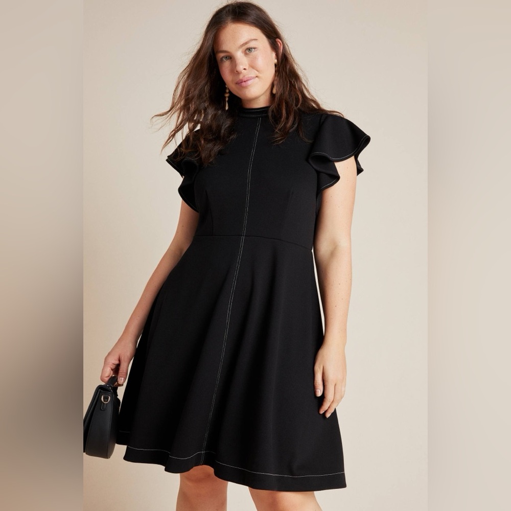 Mauve by Anthropologie Deena Black Ruffle Sleeve Mini Dress